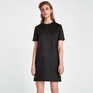 Zara Black Faux Suede Dress with Short Sleeves
